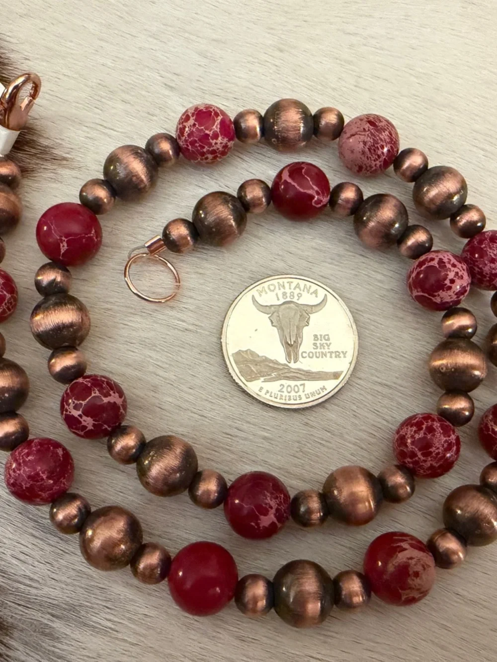 ❤️ Oxidized Copper Desert Pearl & Sea Sediment Jasper 19” Statement Necklace - Picture 8 of 9